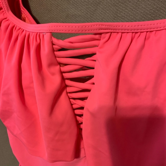 Sz 1X Coral Tropics Apollo coral pink one piece swimsuit - Picture 3 of 11